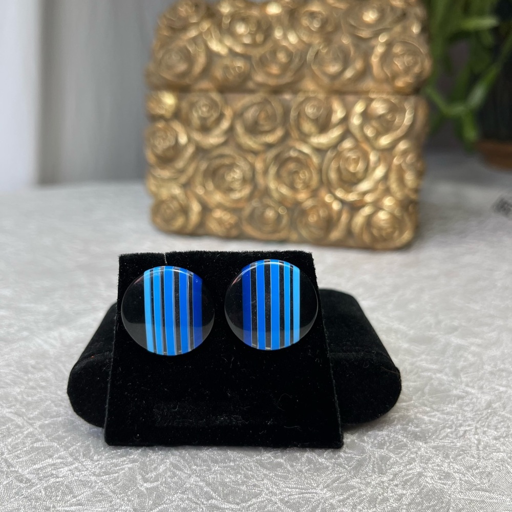Vintage 80’s Striped Blue and Black Earrings